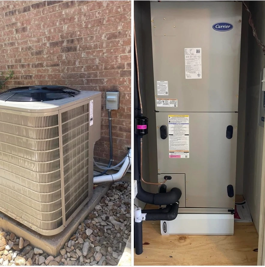 HVAC unit installation in Pflugerville, TX, showcasing outdoor and indoor components for HVAC services Pflugerville TX.